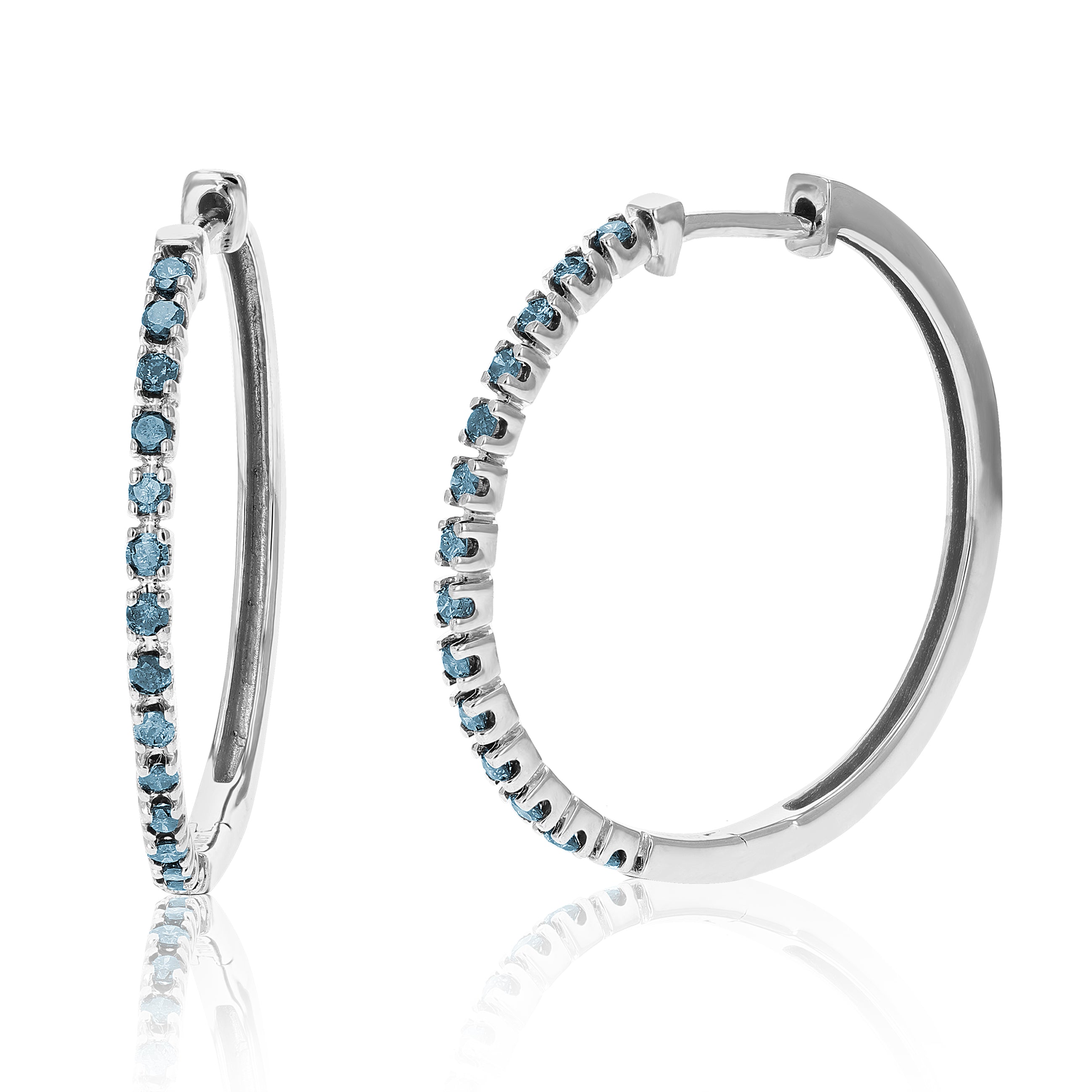 Designer sterling silver blue & hot white diamond milgrain hinged hoop earrings