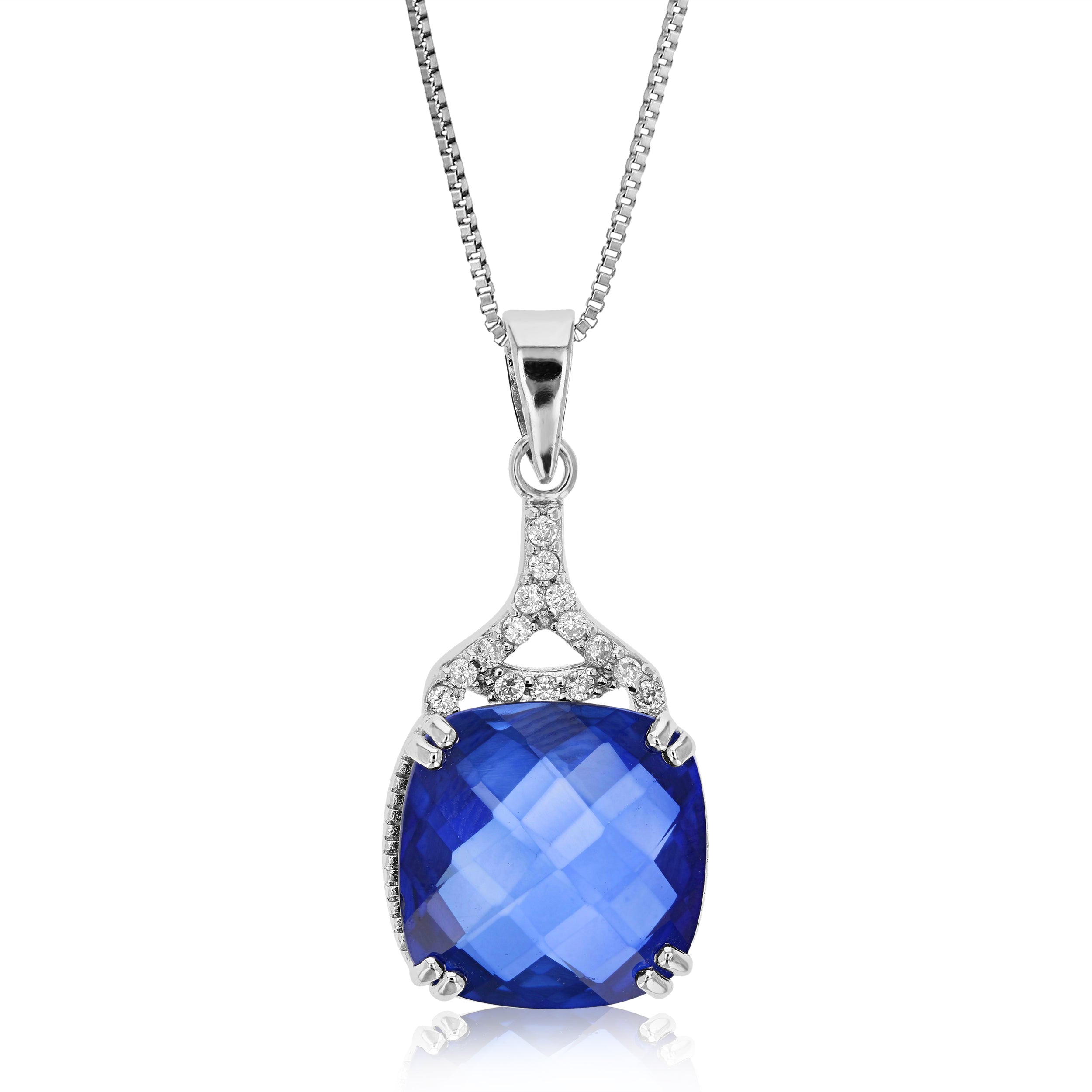 5 MM Blue Sapphire Cushion Cut Shape Halo Knot Pendant Necklace with on sale 18 Inch 925 Sterling Silver Chain | Gift For Her | Gems Barn