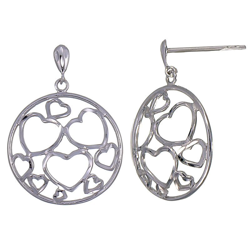 Sterling Silver Circle and Heart Earrings