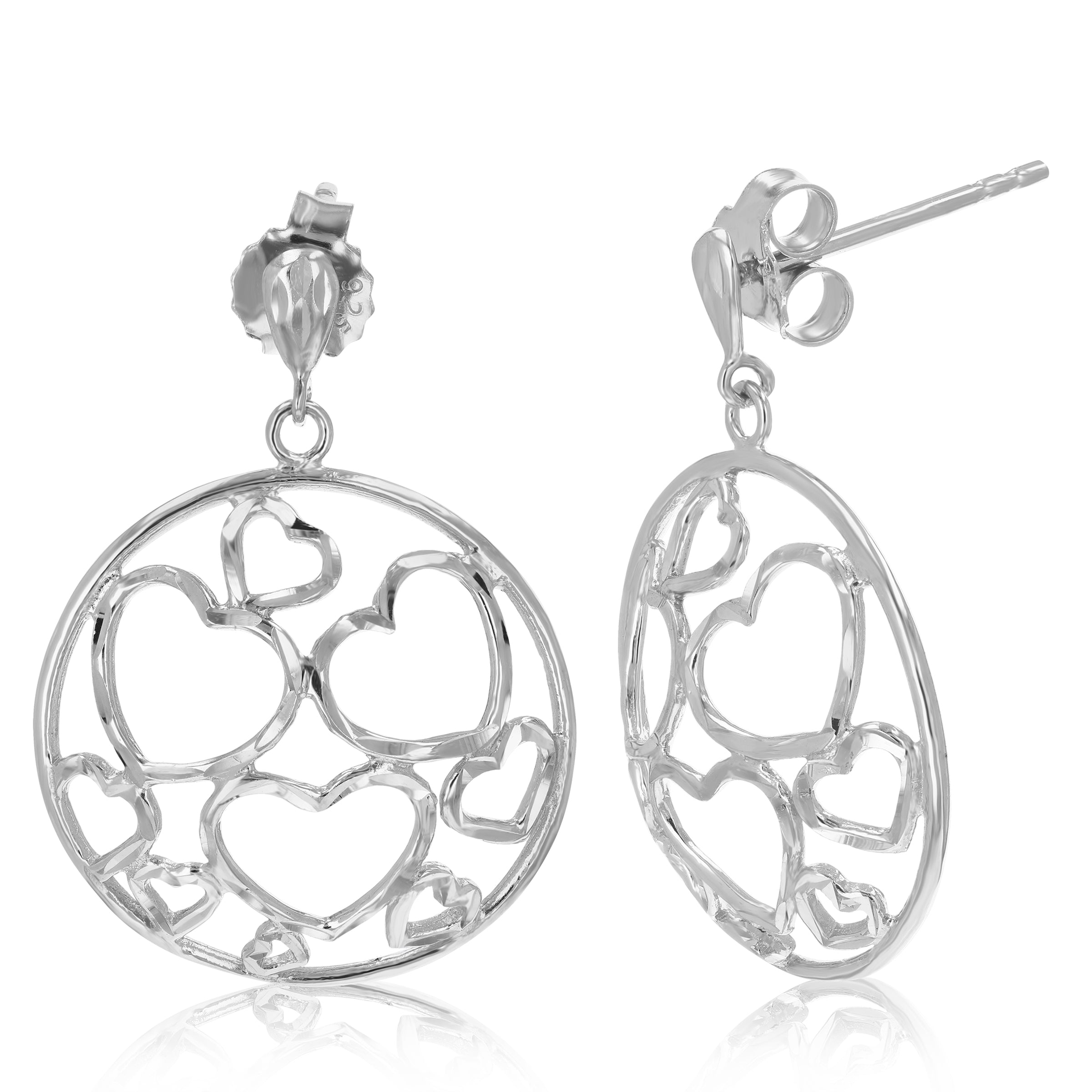 Sterling Silver Circle and Heart Earrings