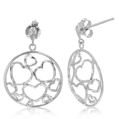 Sterling Silver Circle and Heart Earrings