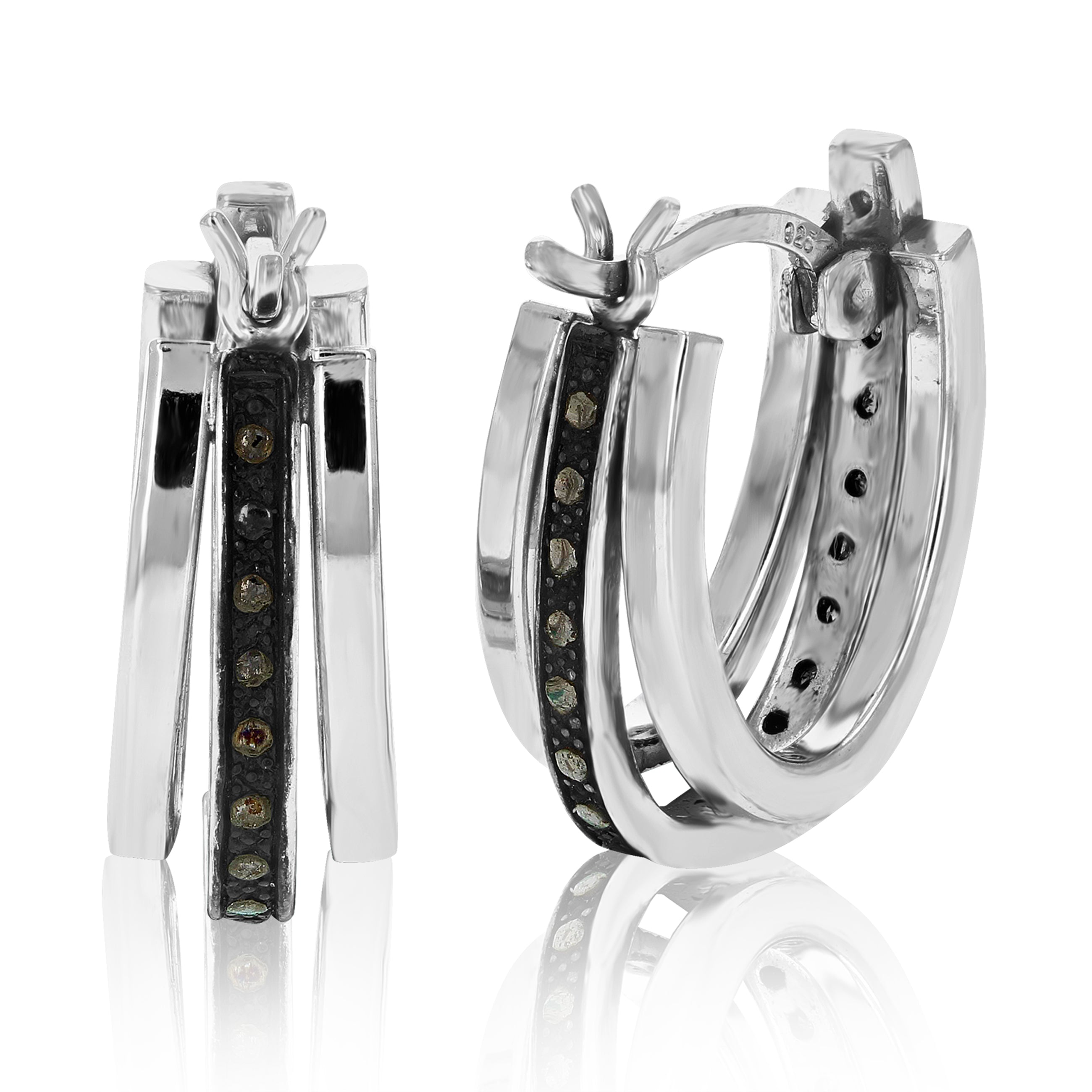 Champagne Diamond Triple Row Hoop Earrings