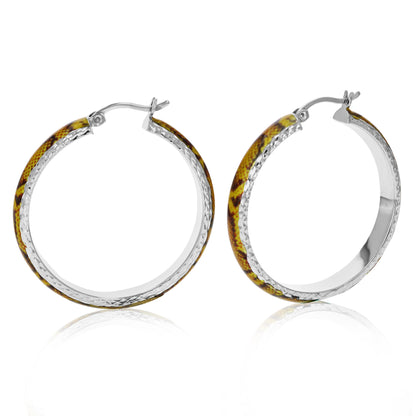 Sterling Silver Orange and Yellow Enamel Hoop Earrings