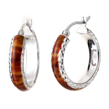 Sterling Silver Orange and Yellow Enamel Hoop Earrings