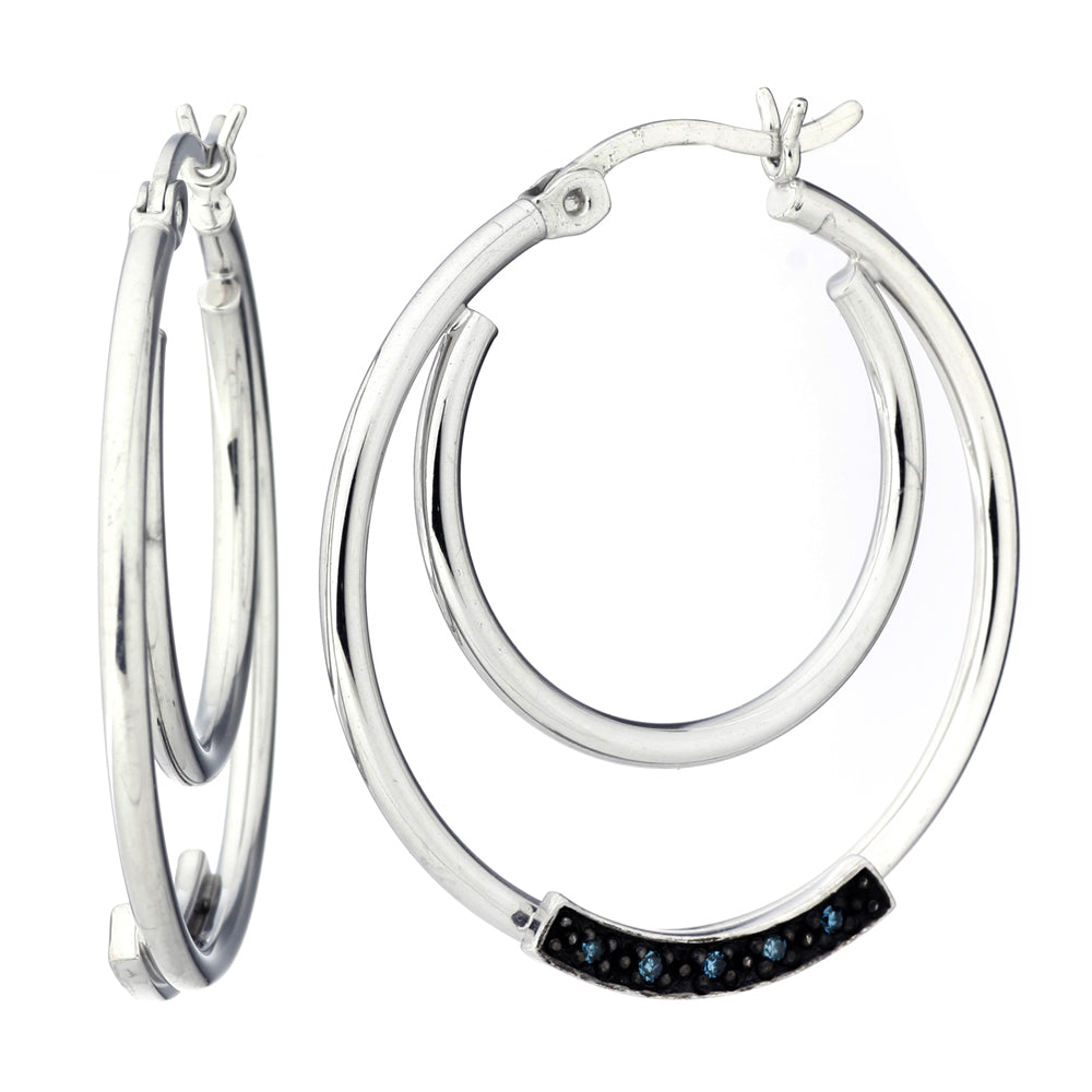 Blue Diamond Hoop Earrings