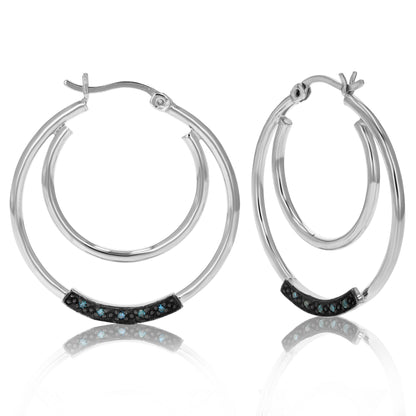 Blue Diamond Hoop Earrings