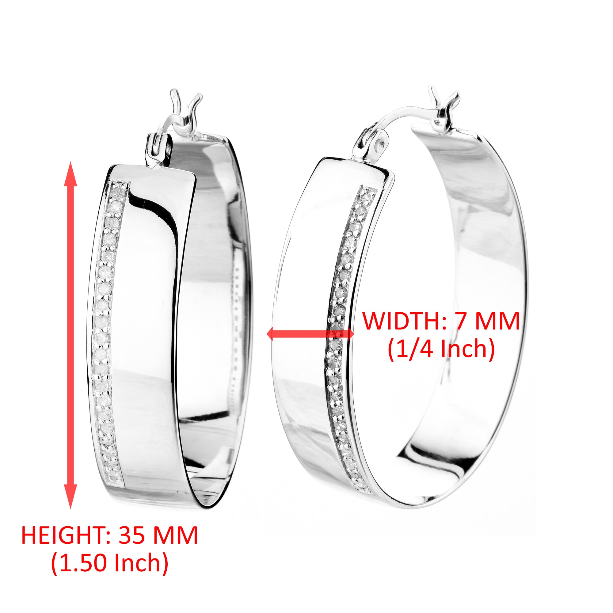 1/4 cttw Diamond Hoop Earrings .925 Sterling Silver with Rhodium Round 1.50 Inch