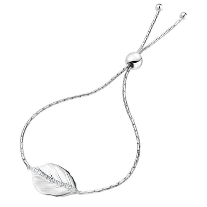 Silver Leaf Diamond Bolo Bracelet