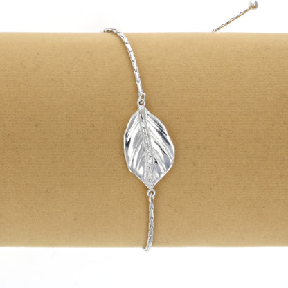 Silver Leaf Diamond Bolo Bracelet