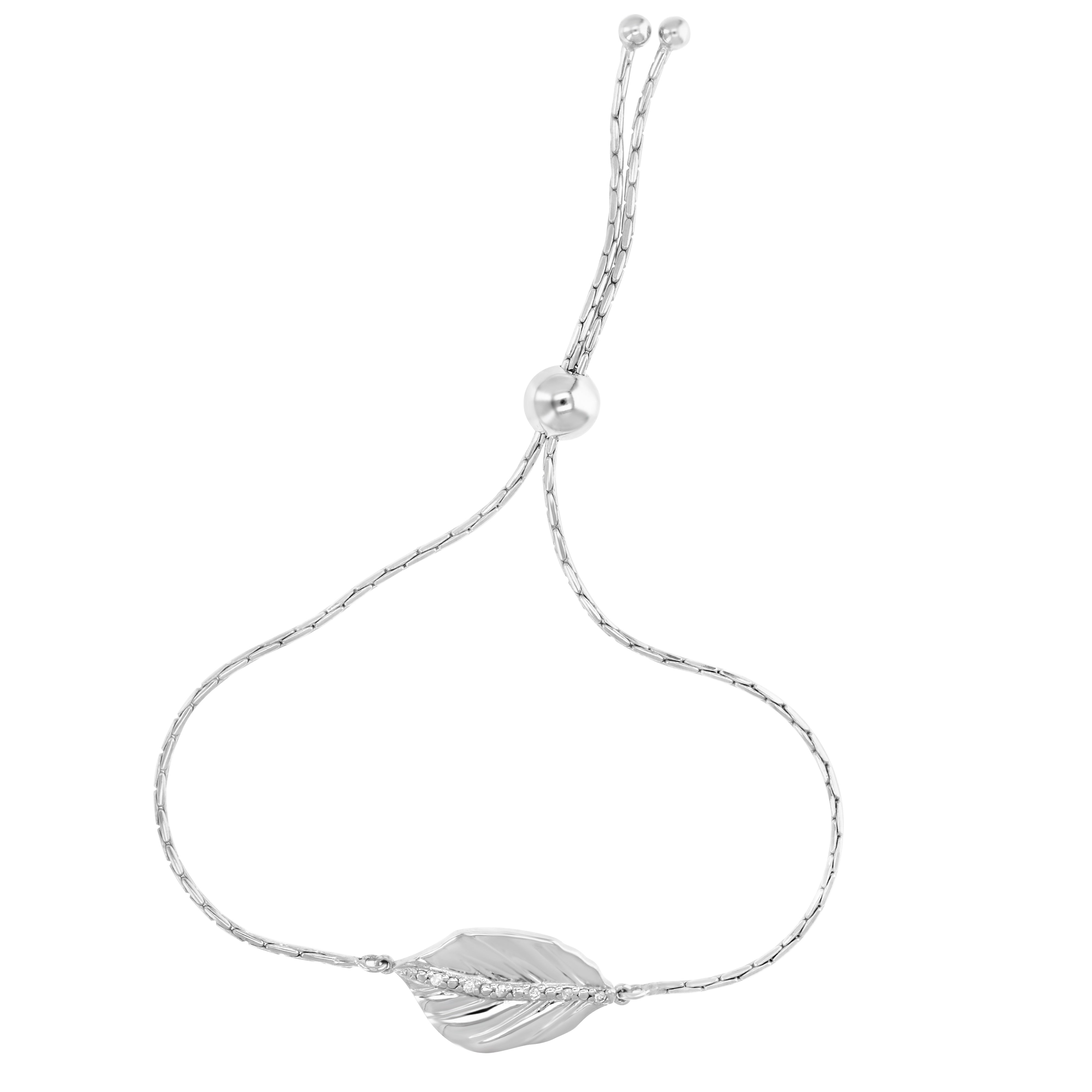 Silver Leaf Diamond Bolo Bracelet