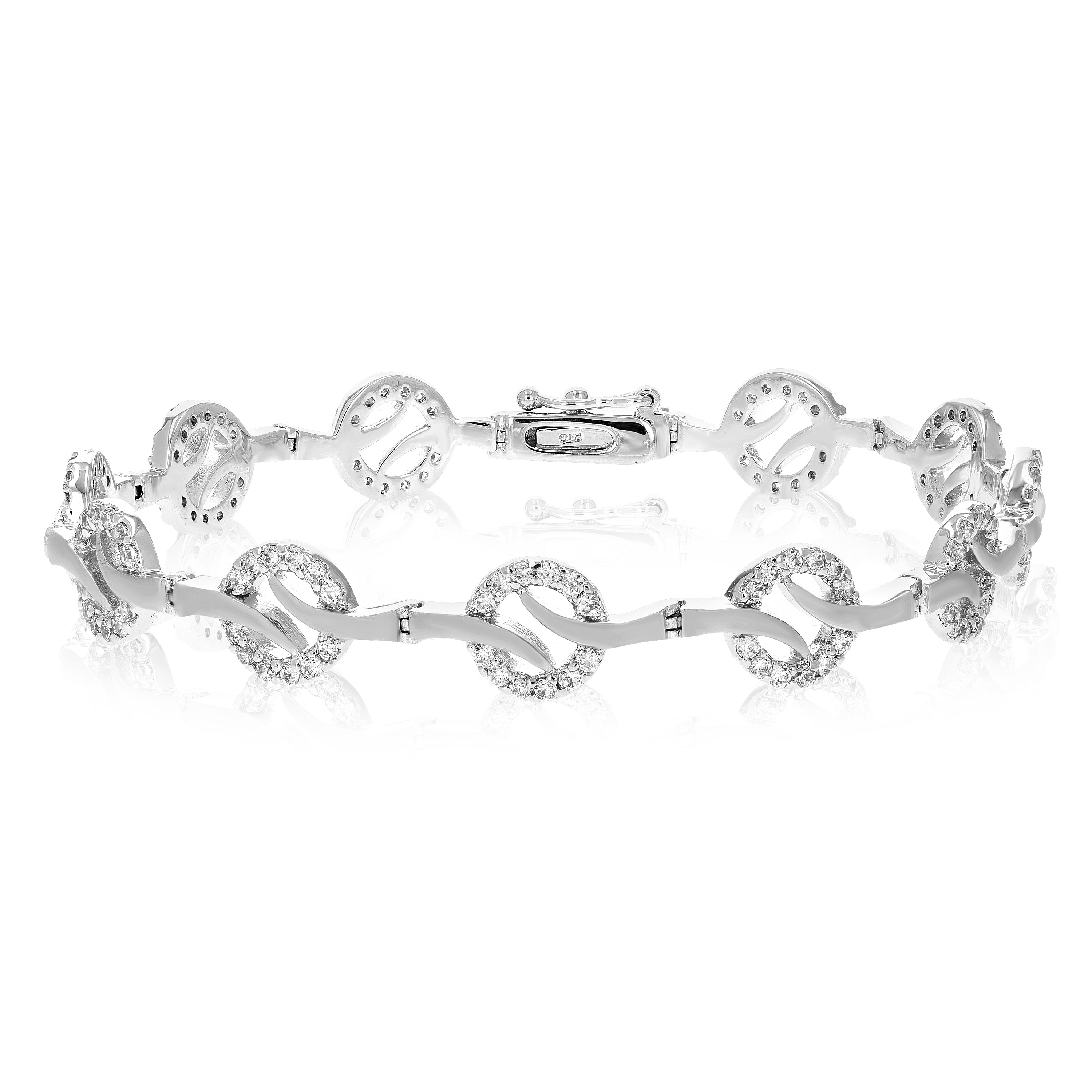 Classic Cubic Zirconia Bracelet in Brass with Rhodium Plating 7 Inches Round