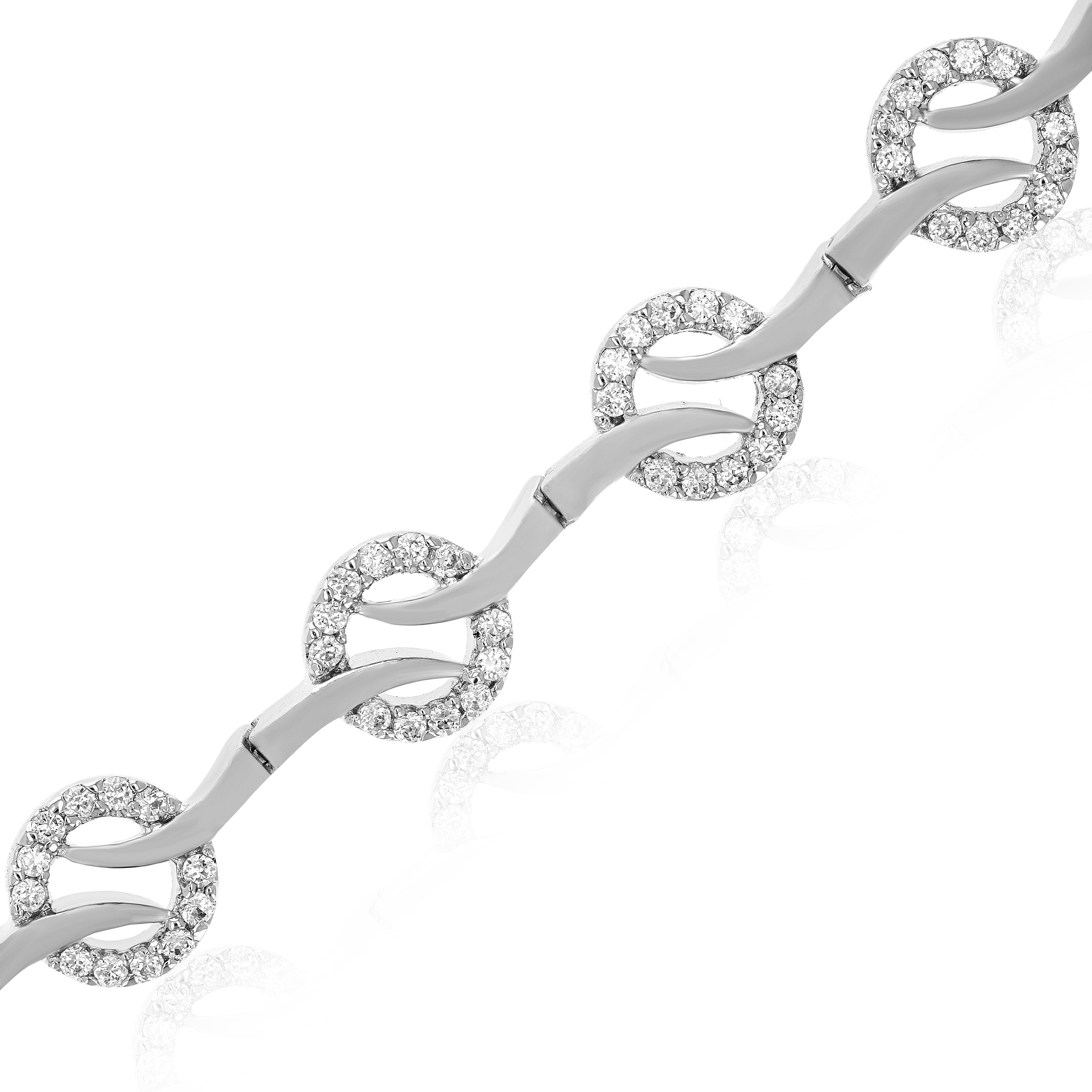 Classic Cubic Zirconia Bracelet in Brass with Rhodium Plating 7 Inches Round