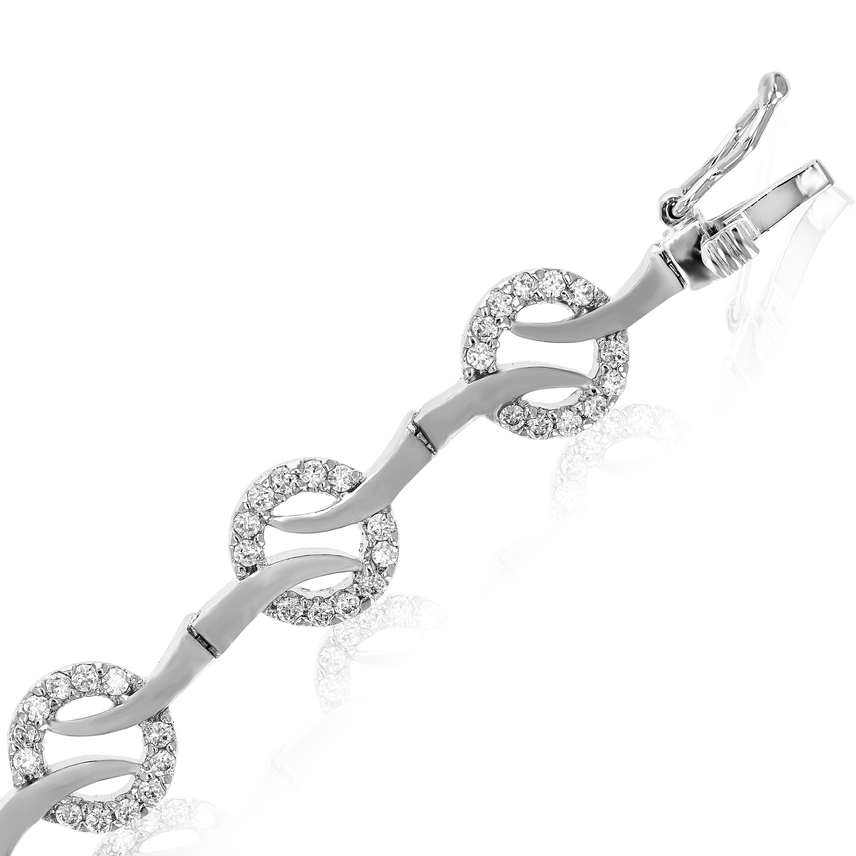 Classic Cubic Zirconia Bracelet in Brass with Rhodium Plating 7 Inches Round