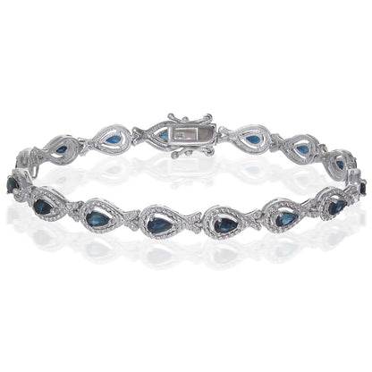 3.60 cttw Classic Pear Shape Blue Sapphire Bracelet Brass with Rhodium Plating