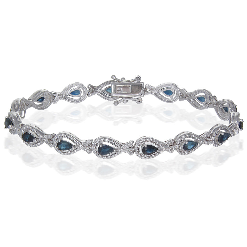 3.60 cttw Classic Pear Shape Blue Sapphire Bracelet Brass with Rhodium Plating