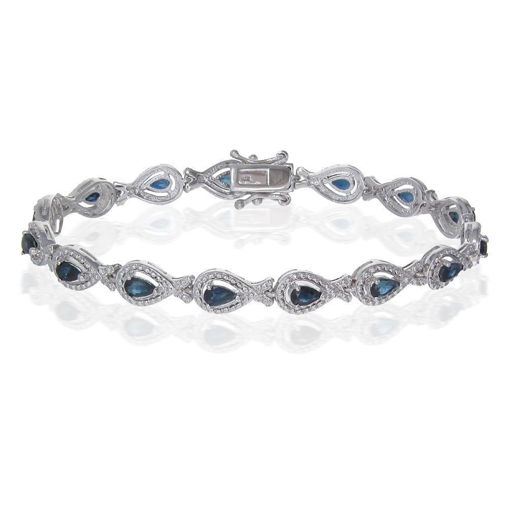 3.60 cttw Classic Pear Shape Blue Sapphire Bracelet Brass with Rhodium Plating