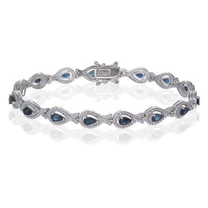 3.60 cttw Classic Pear Shape Blue Sapphire Bracelet Brass with Rhodium Plating