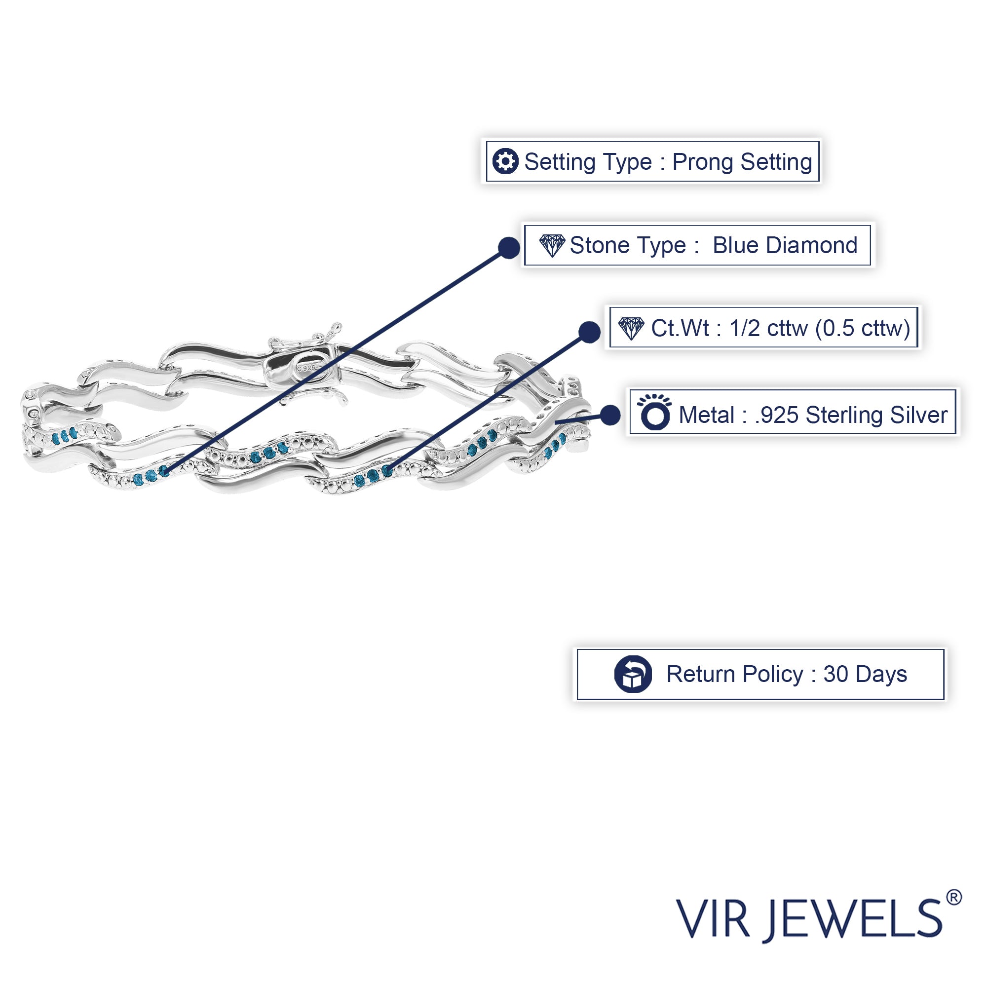 Blue Wave Chain Diamond Bracelet