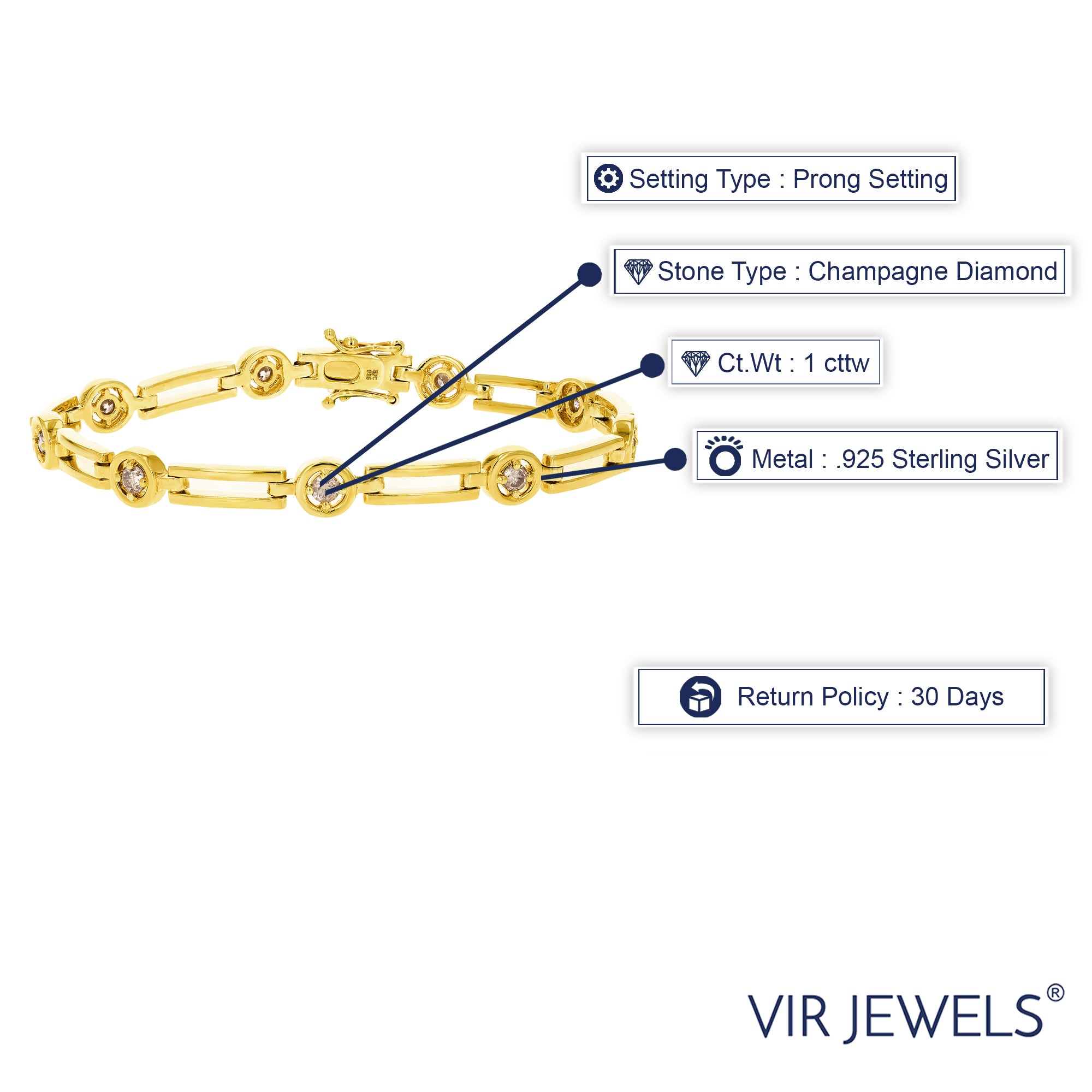 Champagne Diamond Station Link Bracelet