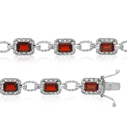 5.50 cttw Emerald Cut Rhodolite Garnet Bracelet in .925 Sterling Silver Rhodium