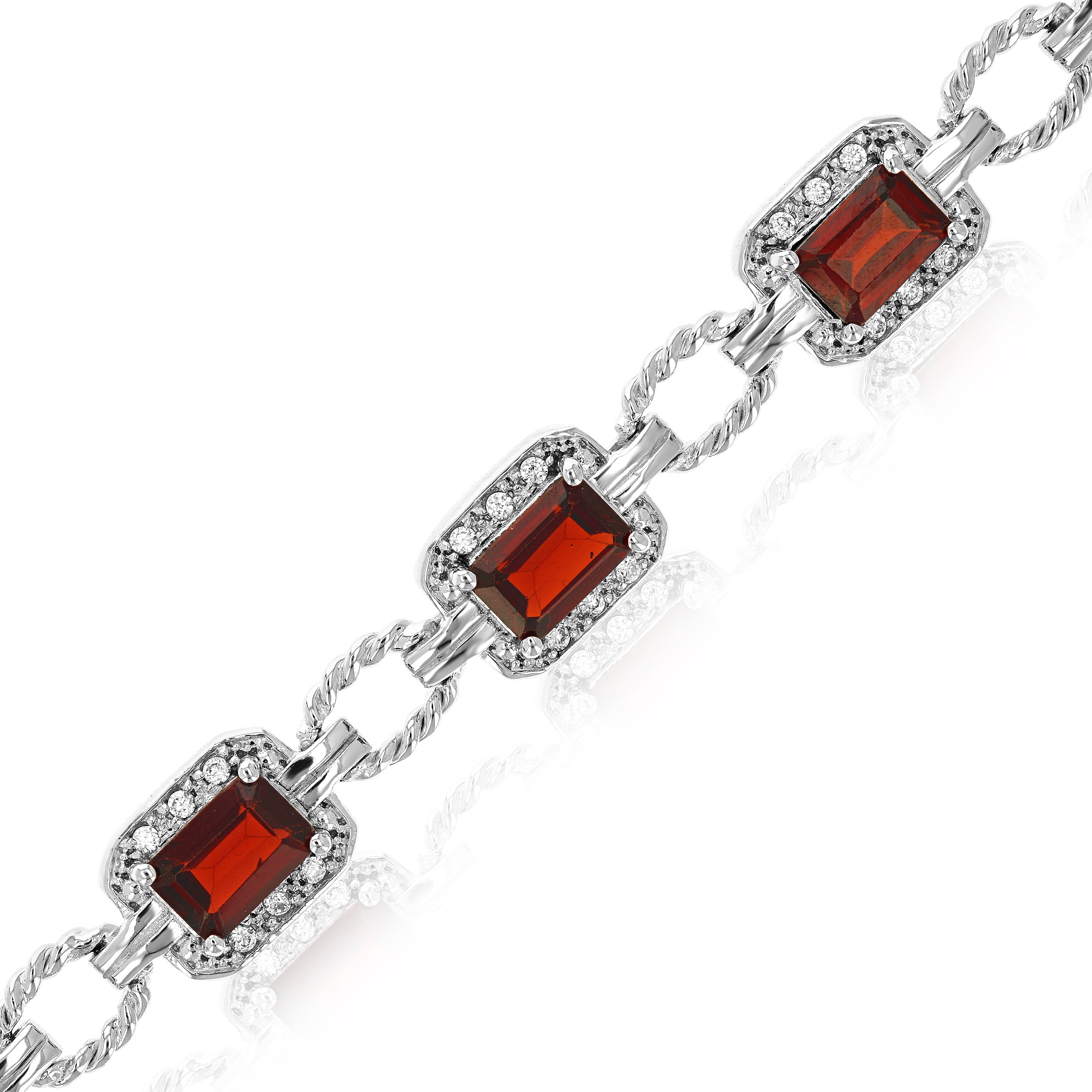 5.50 cttw Emerald Cut Rhodolite Garnet Bracelet in .925 Sterling Silver Rhodium