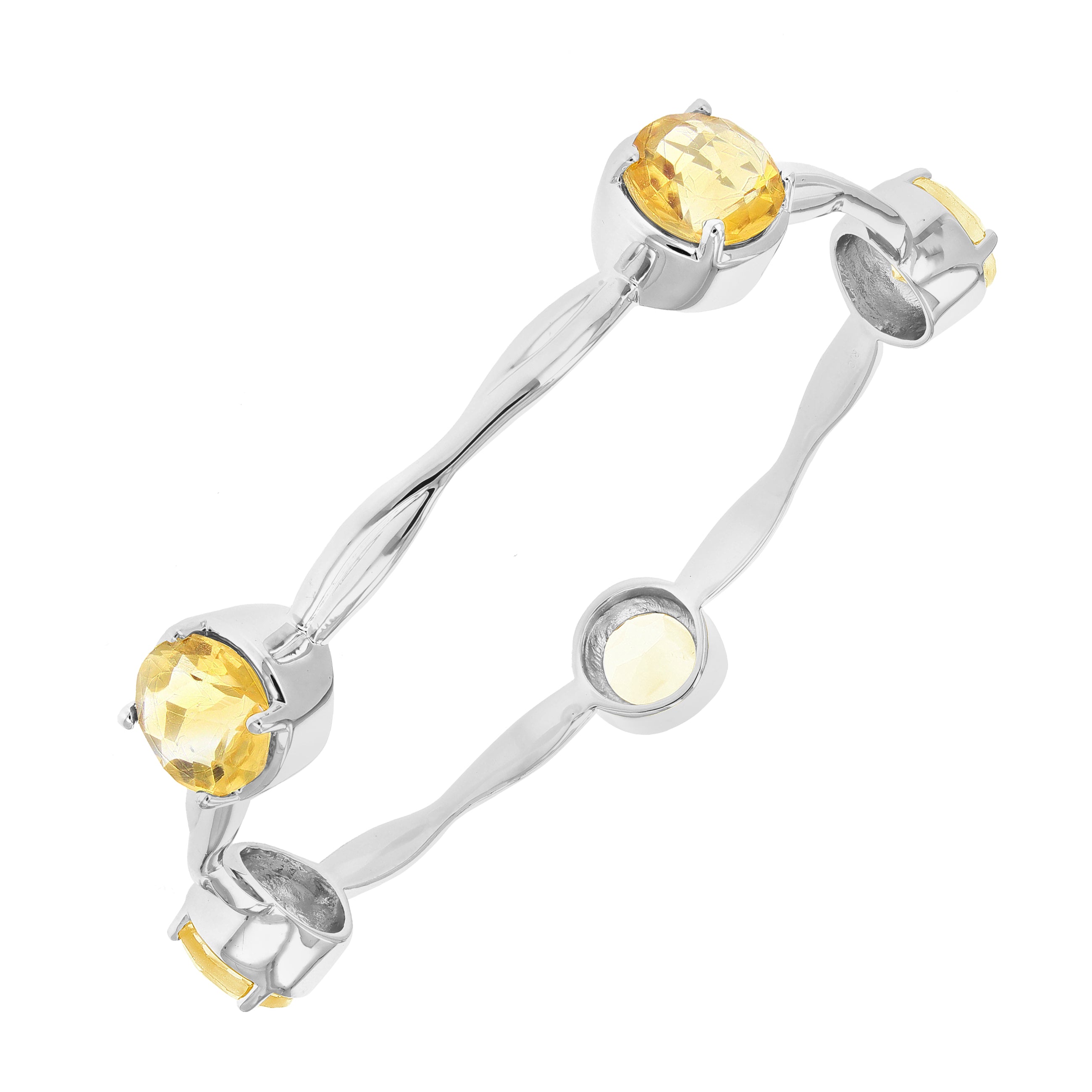 11.50 cttw Citrine Bangle Bracelet Brass With Rhodium Plating 10 MM Round