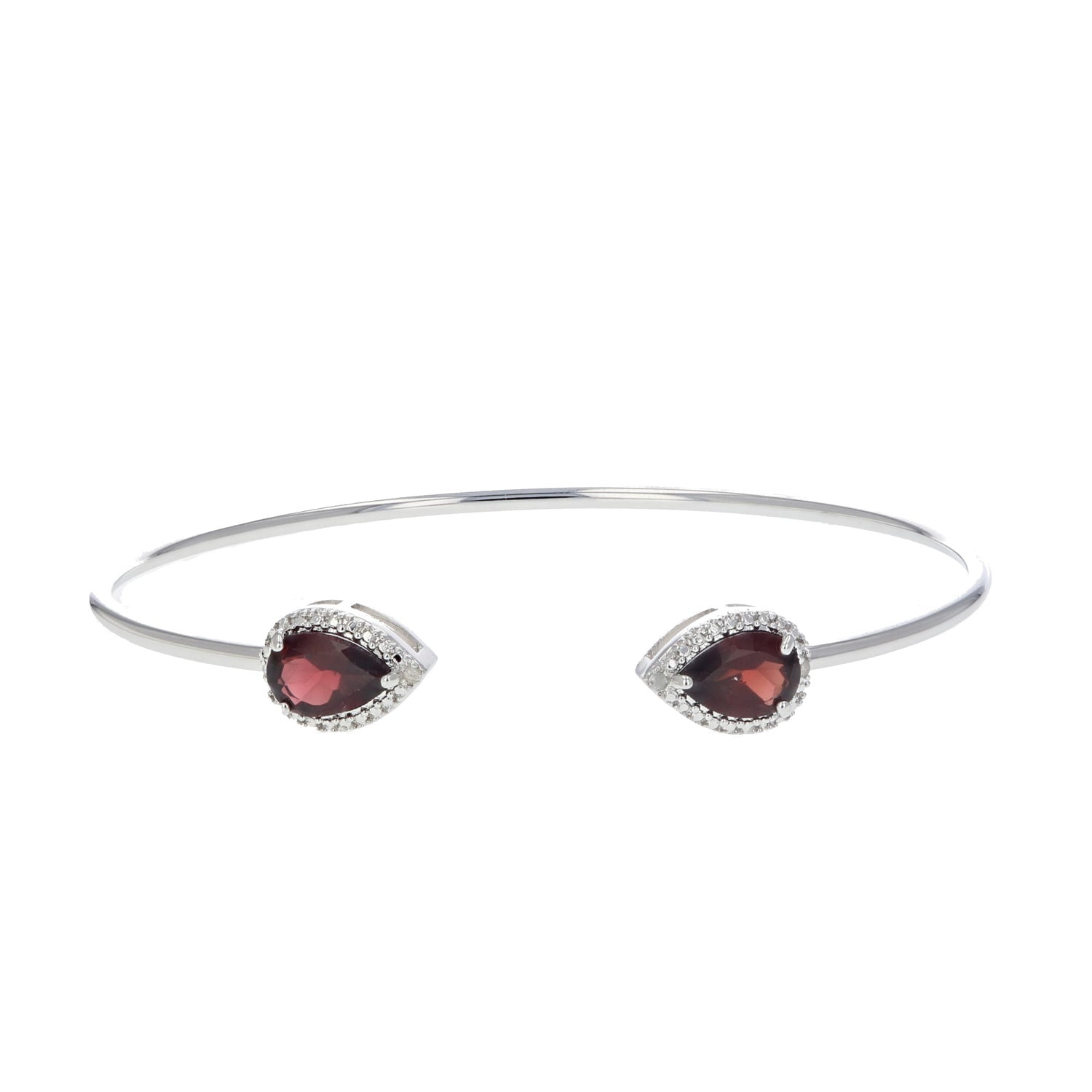 2.20 cttw Garnet Cuff Bangle Bracelet Brass With Rhodium Plating 9x6 MM Pear