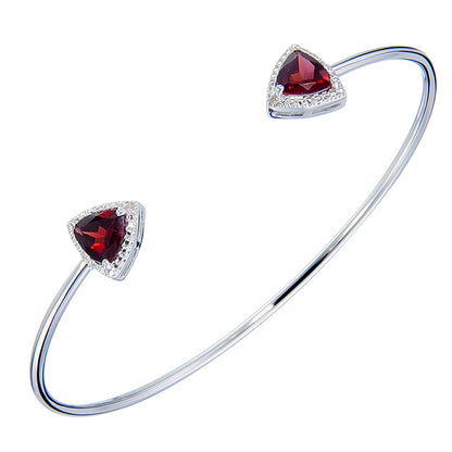 1.80 cttw Garnet Cuff Bangle Bracelet Brass With Rhodium Plating 7 MM Trillion