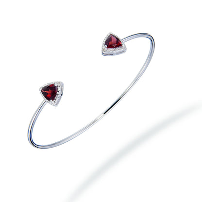 1.80 cttw Garnet Cuff Bangle Bracelet Brass With Rhodium Plating 7 MM Trillion