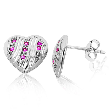 Heart Shape Pink Cubic Zirconia Earrings in .925 Sterling Silver with Rhodium