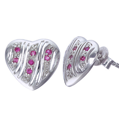 Heart Shape Pink Cubic Zirconia Earrings in .925 Sterling Silver with Rhodium