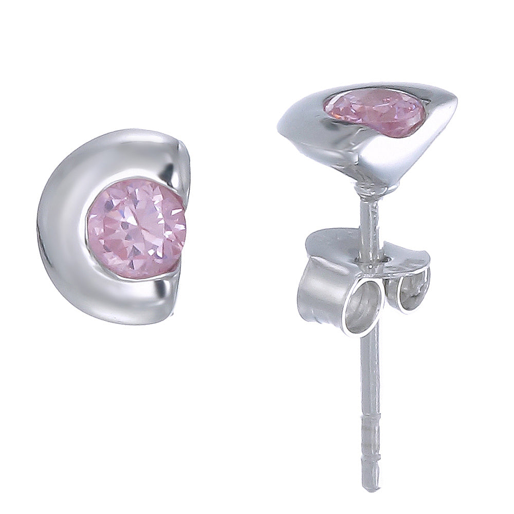 Sterling Silver Pink CZ Stud Earrings