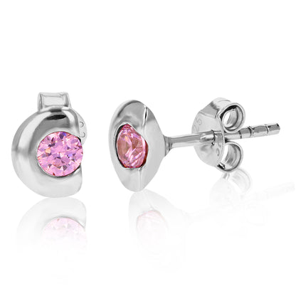 Sterling Silver Pink CZ Stud Earrings