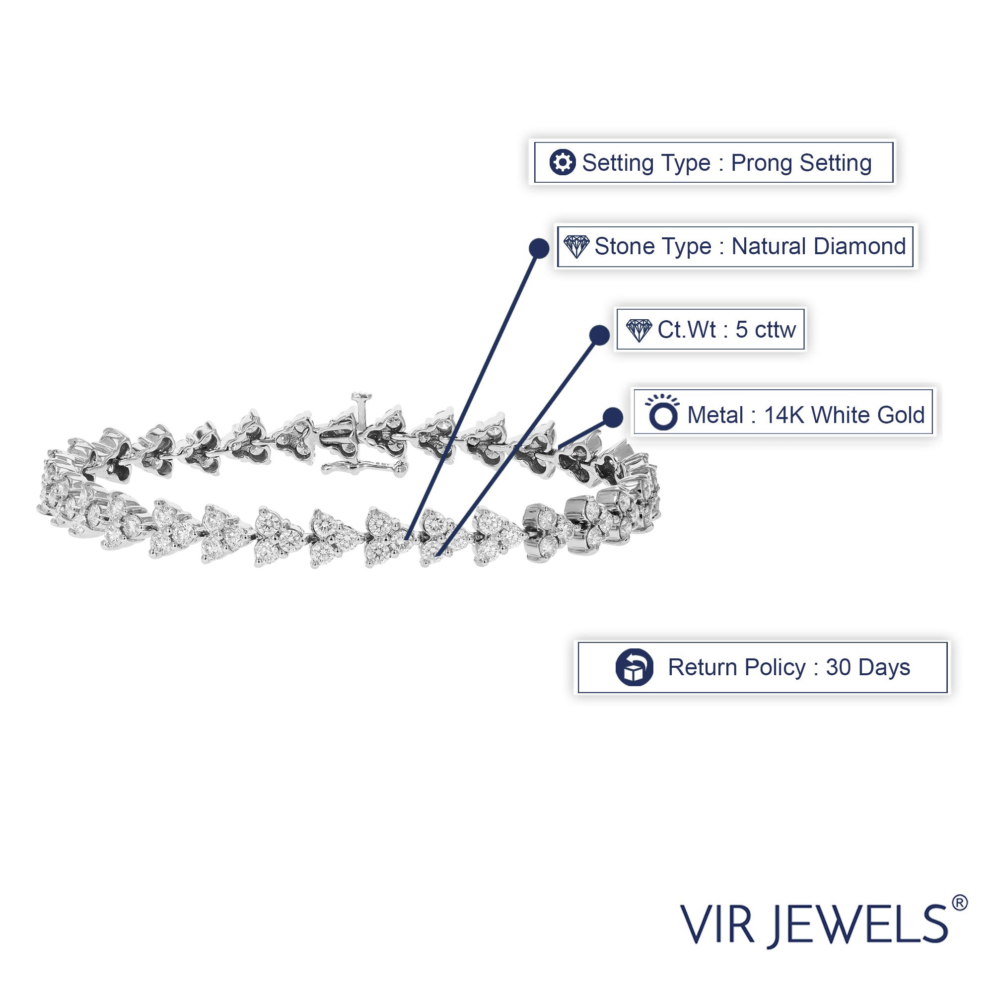 Diamond 3 Stone Link Tennis Bracelet