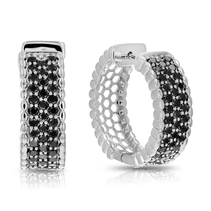 Black Milgrain Diamond Hoop Earrings