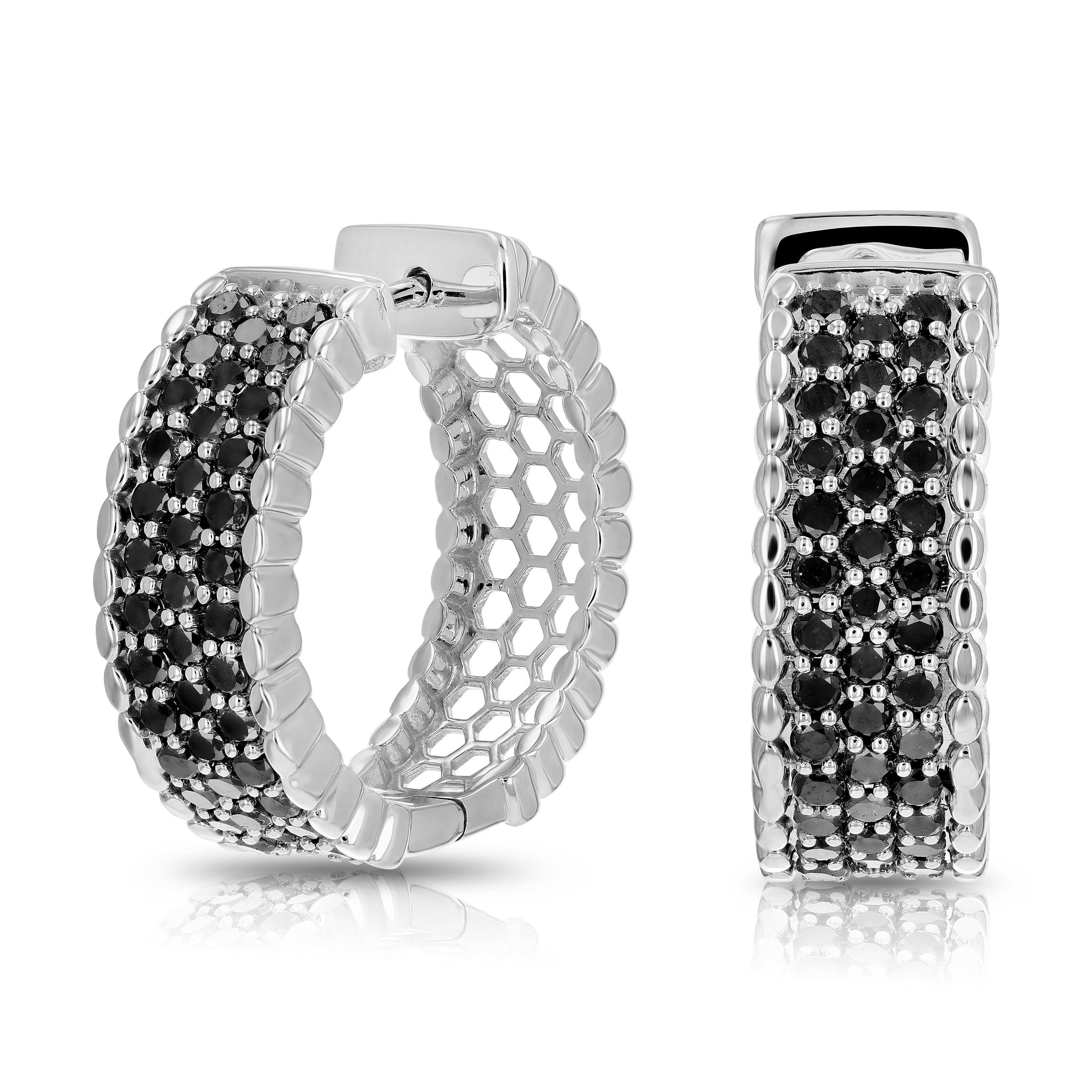 Black Pave Milgrain Diamond Hoop Earrings