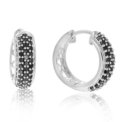 3 Row Black Diamond Hoop Earrings