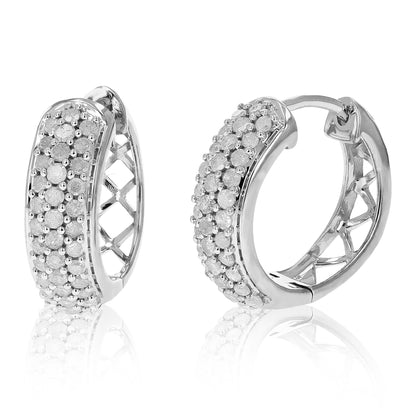 Triple Row Diamond Hoop Earring