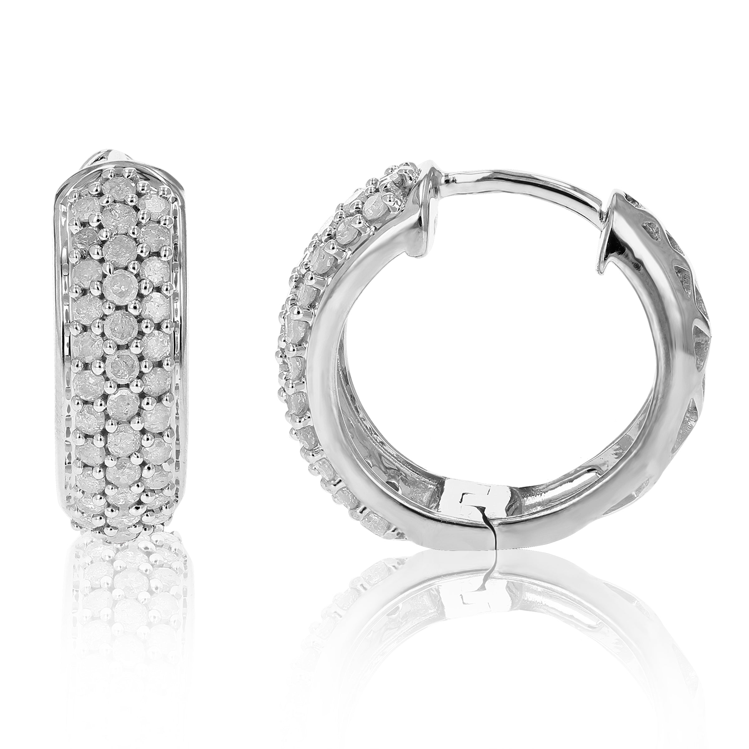 Triple Row Diamond Hoop Earring