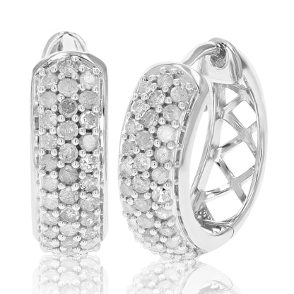 Triple Row Diamond Hoop Earring