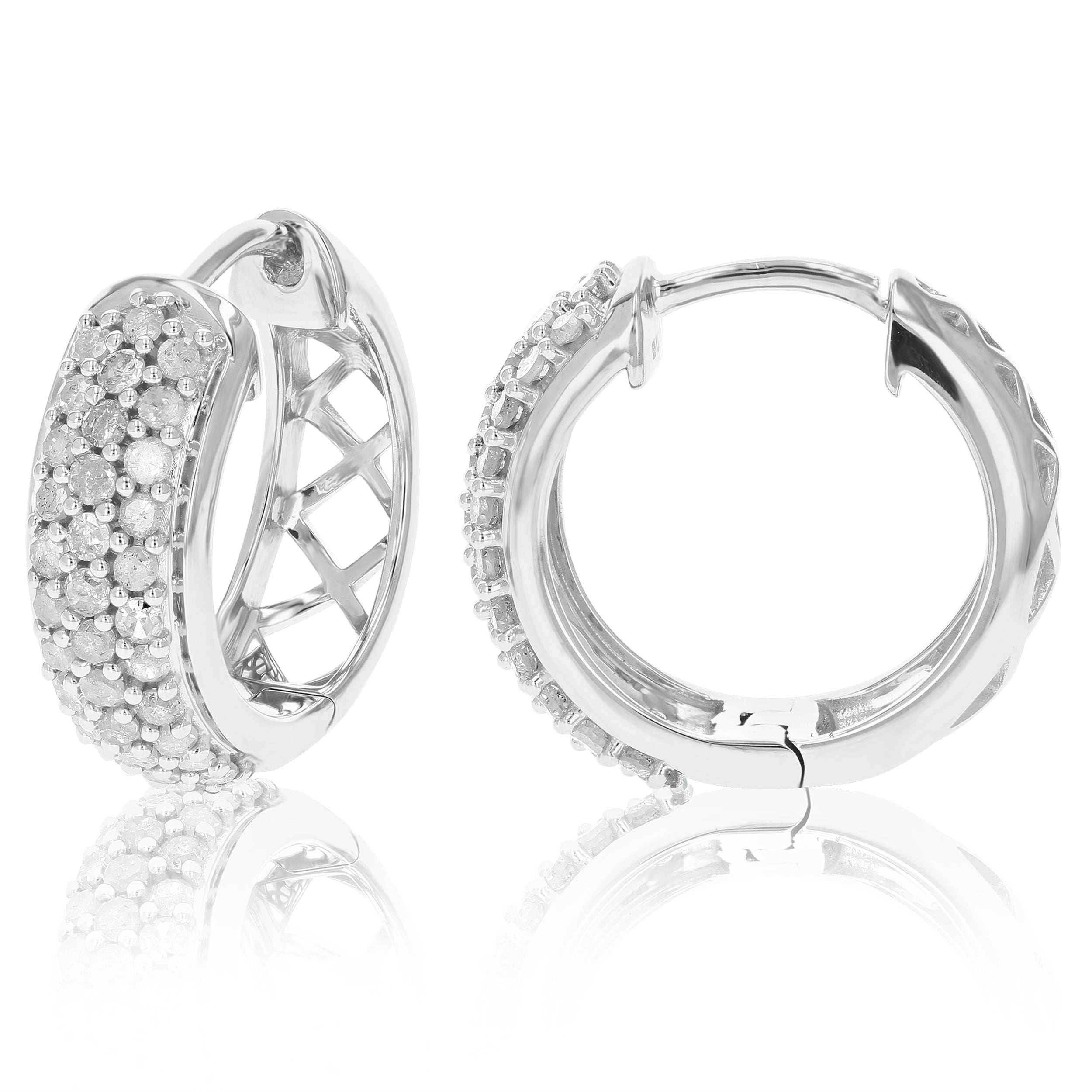 Triple Row Diamond Hoop Earring