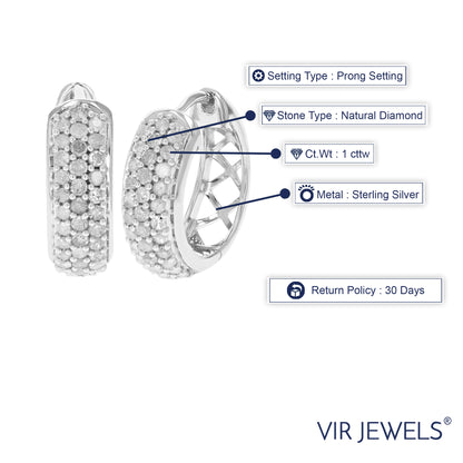 Triple Row Diamond Hoop Earring