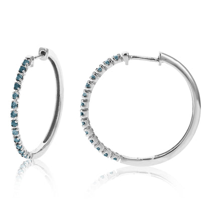 Blue Diamond Hoop Earrings