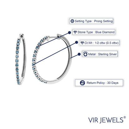 Blue Diamond Hoop Earrings