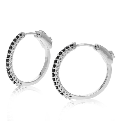 Black Diamond Prong Hoop Earring