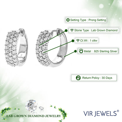 Triple Row Diamond Hoop Earrings