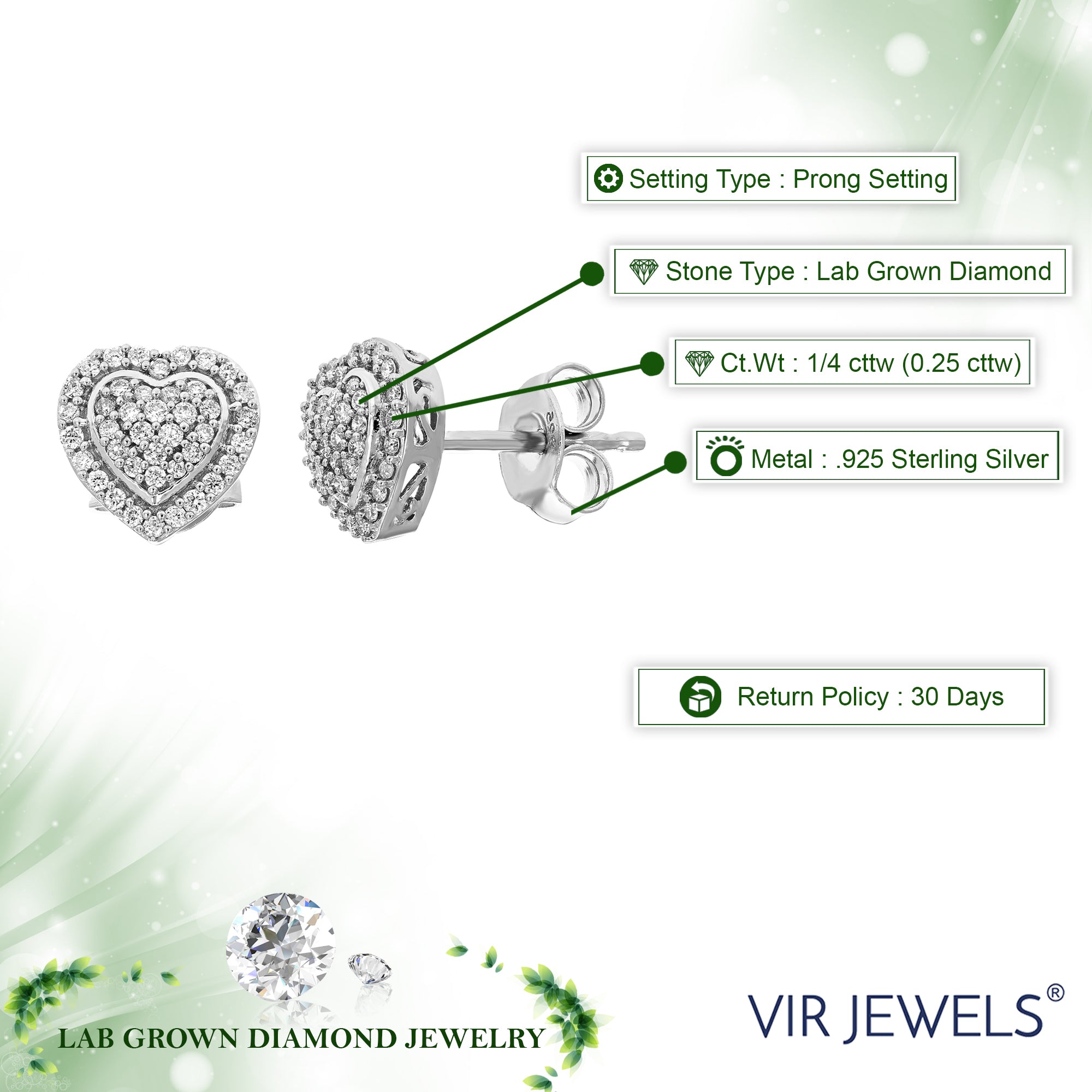 Composite Heart Diamond Stud Earrings