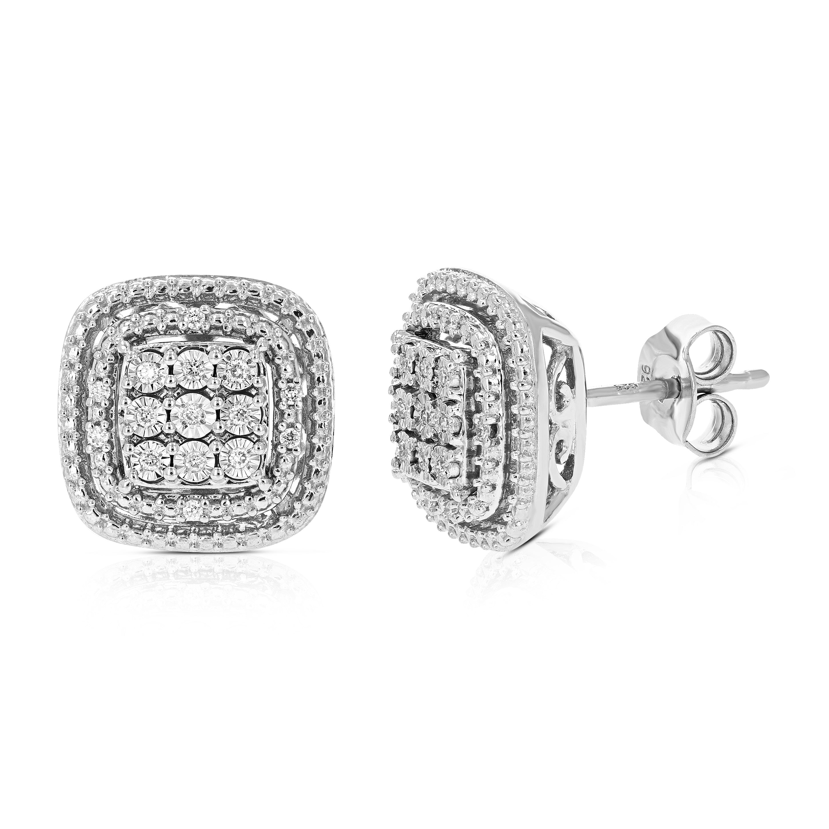 Chequered Cushion Diamond Stud Earrings