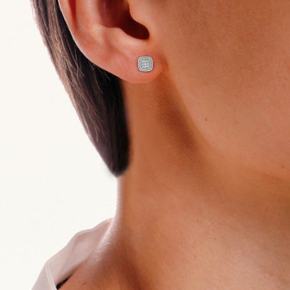 Chequered Cushion Diamond Stud Earrings