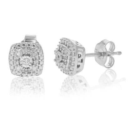 Square Cluster Diamond Stud Earrings